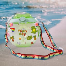 Donut Water Bottle Sipper Bottle (1 pc / 400 ML Approx) for Girls | Cute Lovely Big Belly Cup, Cartoon Water Bottle for Kids | Return Gift for Kids | Water Bottle for Schooling With Shoulder Strap
