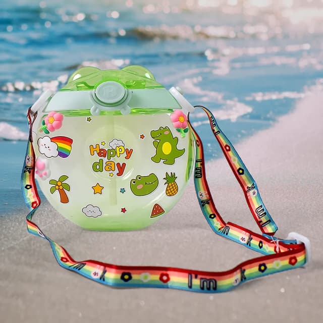 Donut Water Bottle Sipper Bottle (1 pc / 400 ML Approx) for Girls | Cute Lovely Big Belly Cup, Cartoon Water Bottle for Kids | Return Gift for Kids | Water Bottle for Schooling With Shoulder Strap