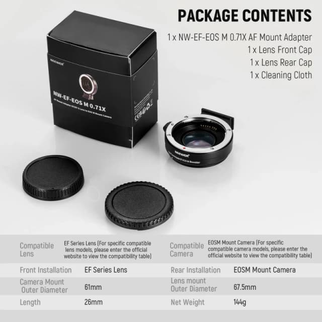 NEEWER EOS EF-M Lens Adapter Compatible with Canon EF Lens to EOS M
