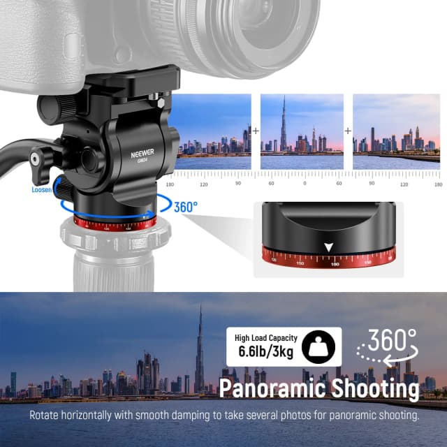 NEEWER Tripod Fluid Head (GM24)-Black/Red