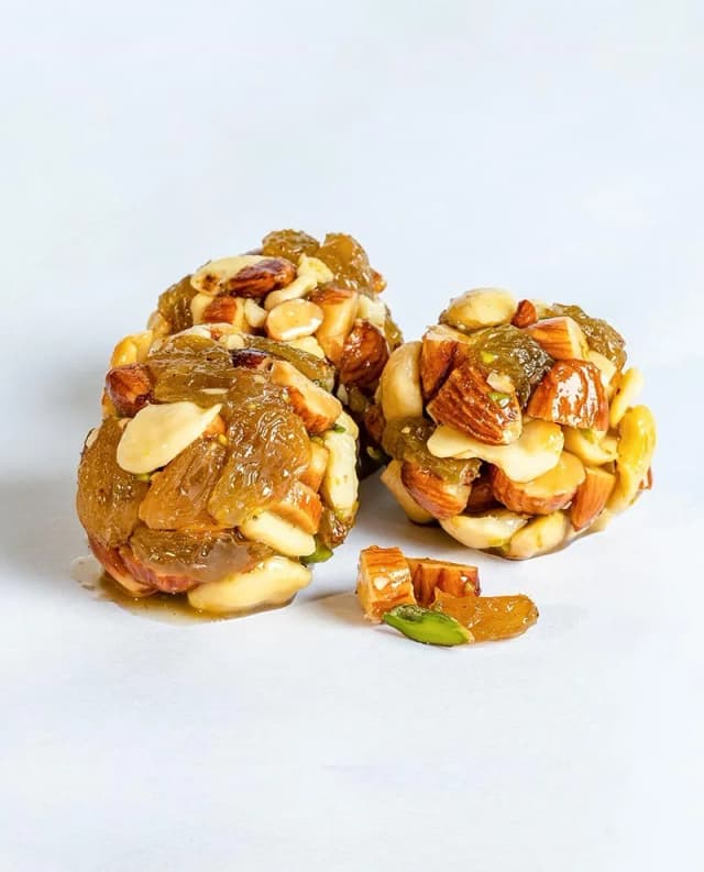 Gantasala Dry Fruit Laddu with Dates 180g No Oil, No Sugar Badam Kaju Watermelon Pumpkin Sunflower Seeds Yellow Kismis Black Kismis Sesame Seeds Ghee Dates