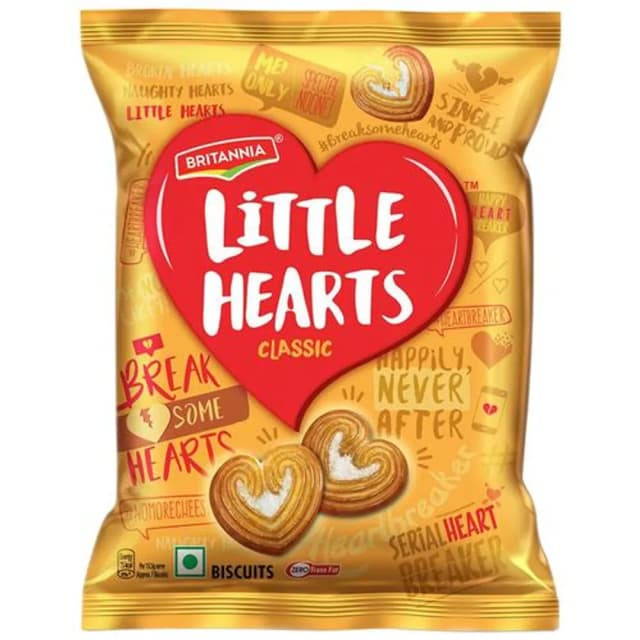 Britannia Little Hearts Biscuits - 26 g | Little Hearts Classic | little heart-shaped biscuits with a crumbly texture and sugar crystals