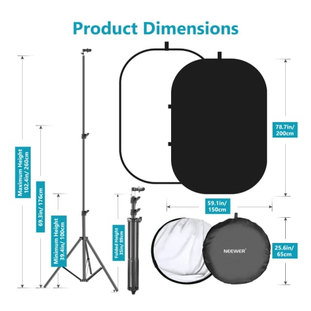 NEEWER 1.5x2m / 5x7ft 2-in-1 Collapsible Backdrop Backdrop with Stand (Black&White)