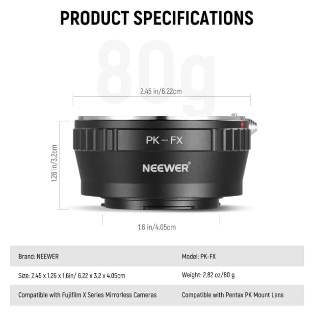 NEEWER Pentax PK Lens to Fujifilm X Lens Mount Adapter (PK-FX)
