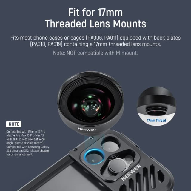 NEEWER 18mm HD 100° Wide Angle Lens for 17mm Thread Lens Backplate (LS-42)