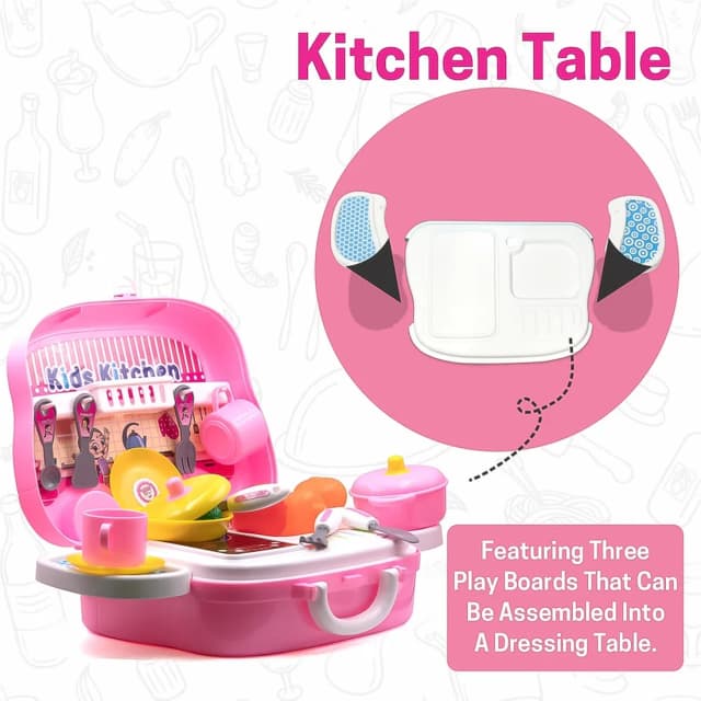 Kitchen Set for Kids Girls Pretend Play Toys Little for Kids in Chef Portable Suitcase Role Play Fun Toys for Girls Toys Kitchen Set for Girls, Kitchen Suitcase Set (23 Pcs Set Approx)