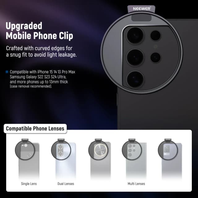 NEEWER 67mm 1/4 Black Diffusion Filter & Cold Shoe Phone Clip for Phone (FL-88)