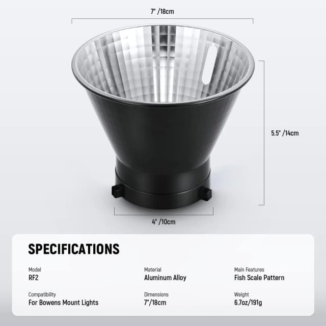 NEEWER RF1 7''/18cm Fish Scale Pattern Standard Reflector Diffuser(RF1(55° reflection angle))