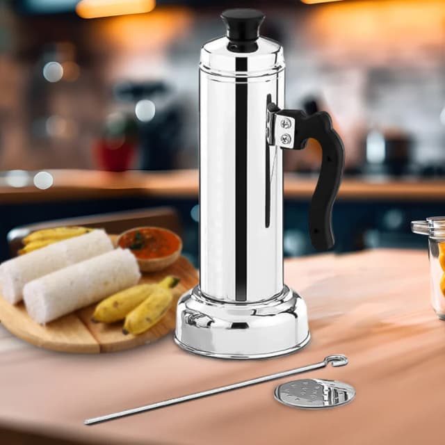 Puttu Maker Set with Steamer Plate & Pressure Cooker Top, Stainless Steel