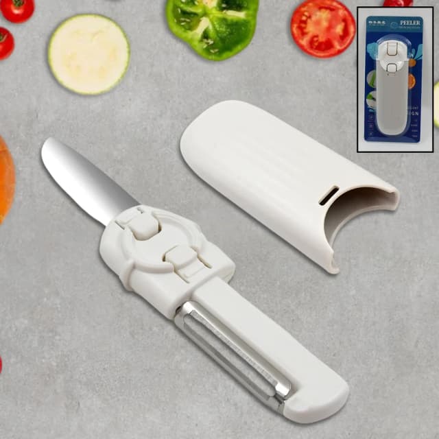 Dual-Use Knife and Peeler, 2-in-1 Stainless Steel Blades Wiith case (1 Pc) Peeling and Slicing Fruits and Vegetables, Non-Slip Handle for Comfort and Control, Portable Travel Knife with case