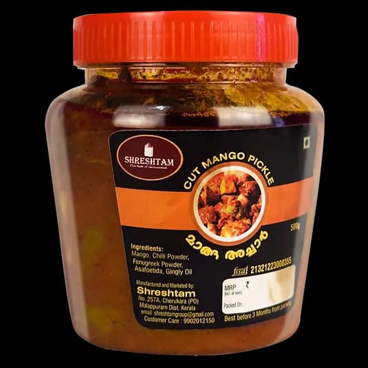 Shreshtam Homemade Tasty Cut mango pickle | Organic & Fresh Kerala Style Pickle 500g