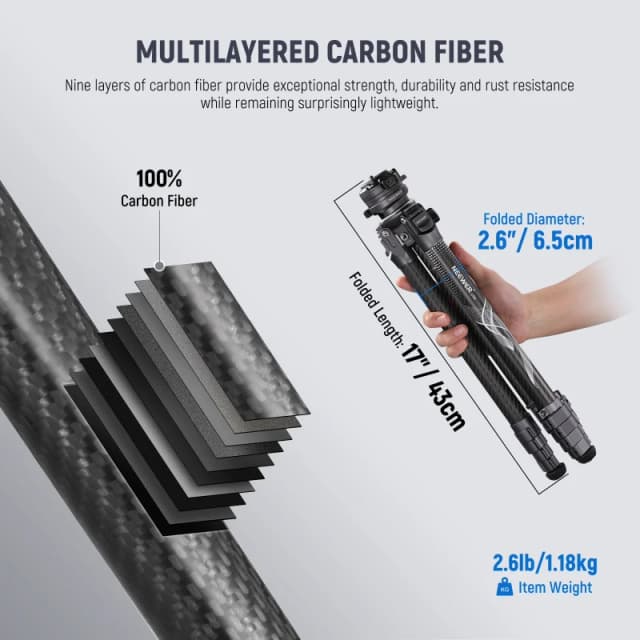 NEEWER 62" Carbon Fiber Travel Tripod -(LT32)+Leveling Base