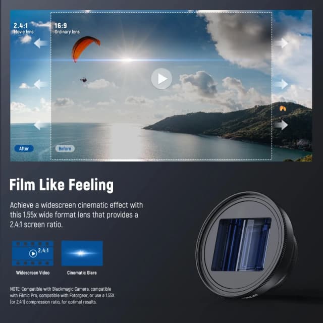 NEEWER PRO 1.55x Blue Flare Anamorphic Lens (LS-43)