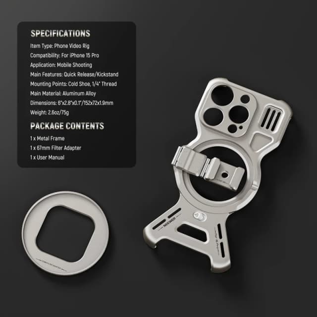 NEEWER PA067/PA068 LiteArmor Metal Frame Video Rig for iPhone 15 Pro
