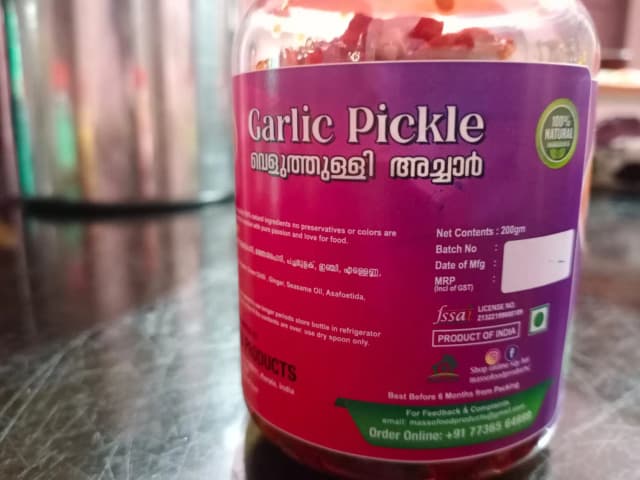 Garlic pickle. The Real Taste of Kerala Homemade special Garlic pickle (വെളുത്തുള്ളിഅച്ചാർ)- 200g, 400g | Natural & Organic Homemade Garlic Pickle | Garlic Achar