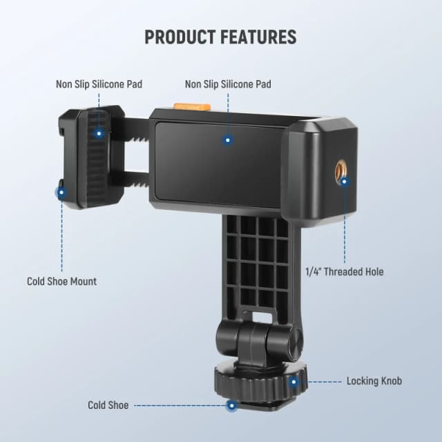 NEEWER Phone Tripod Mount Holder with 1/4" Thread & Cold Shoe (SP-10)