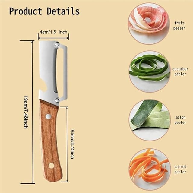 Zero Snag Wooden Peeler for Kitchen Tool,Premium 2-in-1 Multifunctional Fruit & Vegetable Peeler - Pack of 1