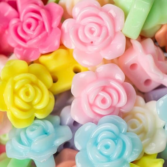 Rose Flower Pastel Plastic Beads Spacer Beads DIY Jewellery Craft Making Necklace, Bracelet 100gm