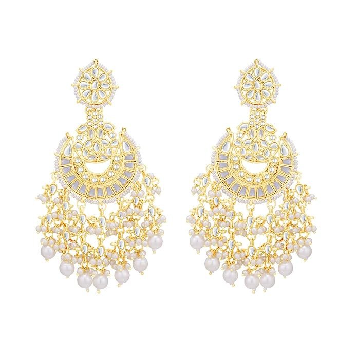 Ethnic Pearl Gold Plated Kundan Chandelier Earring for Women (E104352)