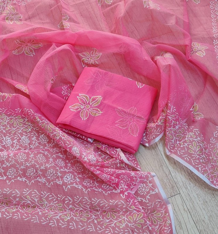 Edathal Star Collection's Kota Doria Cotton Printed Dress Material | Top And Dupata