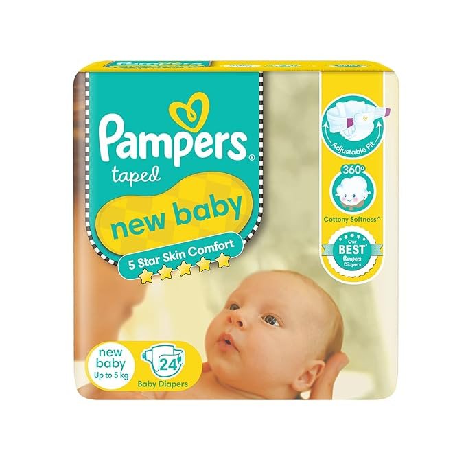 Pampers Active Baby Tape Style Baby Diapers (24 Count) | New Born/Extra Small (NB/XS) Size | Adjustable Fit with 5 star skin protection, Up to 5kg Diapers