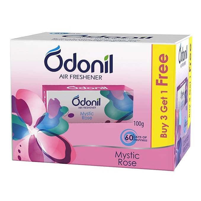 Odonil Bathroom Air Freshener Blocks (Pack of 3) - 100g (Buy 3 + 1 Free) | Mixed Fragrance | With Odour Buster Technology