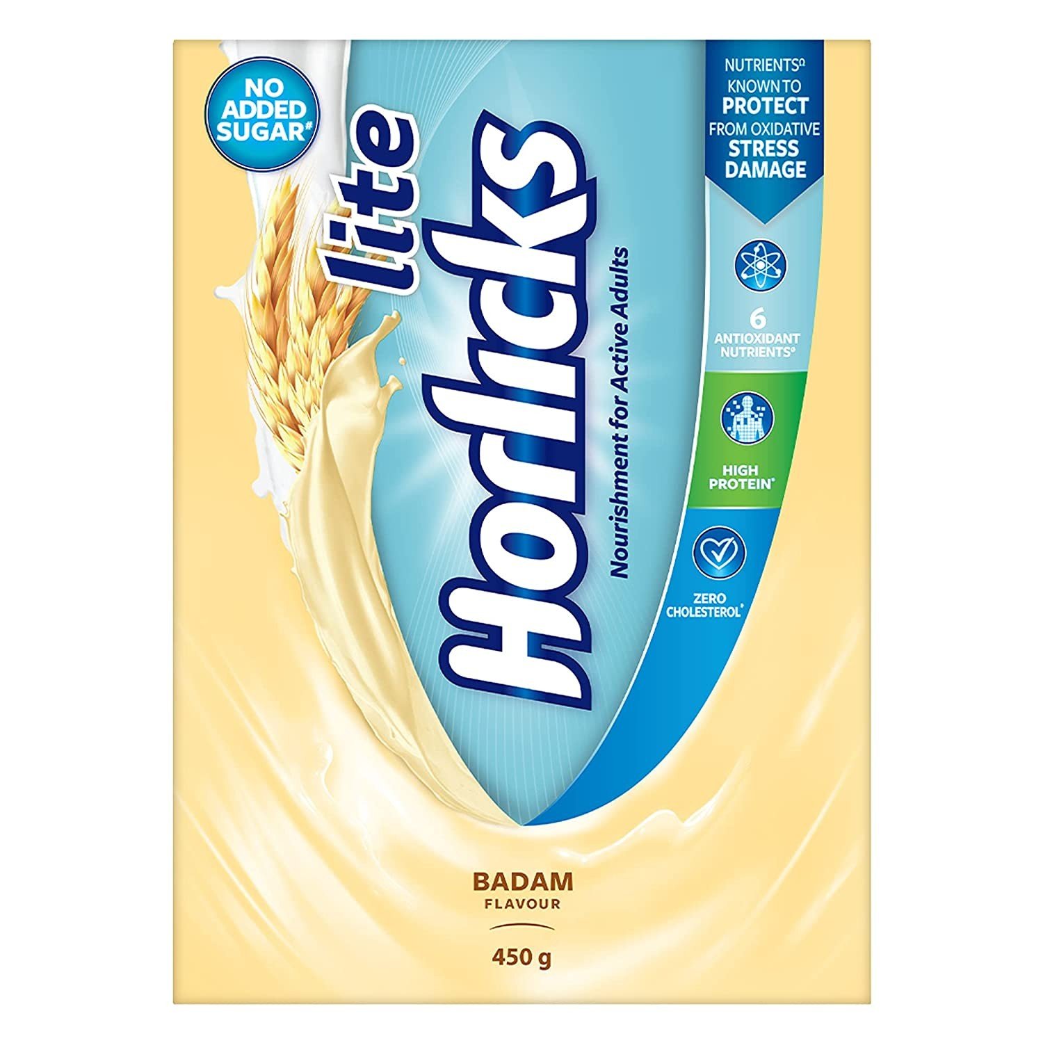 Horlicks Lite Badam Flavour Health & Nutrition Drink For Adults 450g Refill Pack, High Protein & Nutrients For Immunity - No Added Sugar