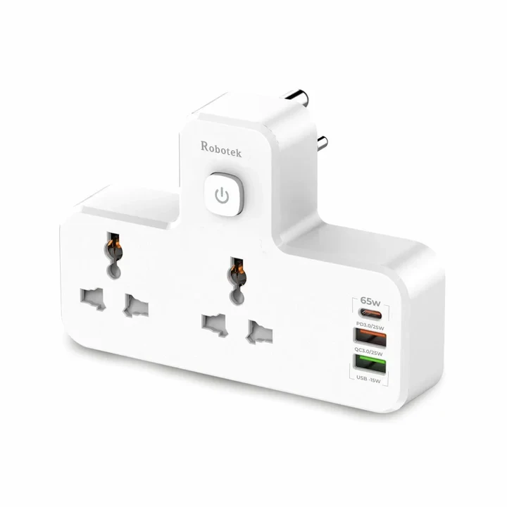 Robotek AC-203 Multi Plug with PD Type-C & 2 USB QC-3.0 Ports