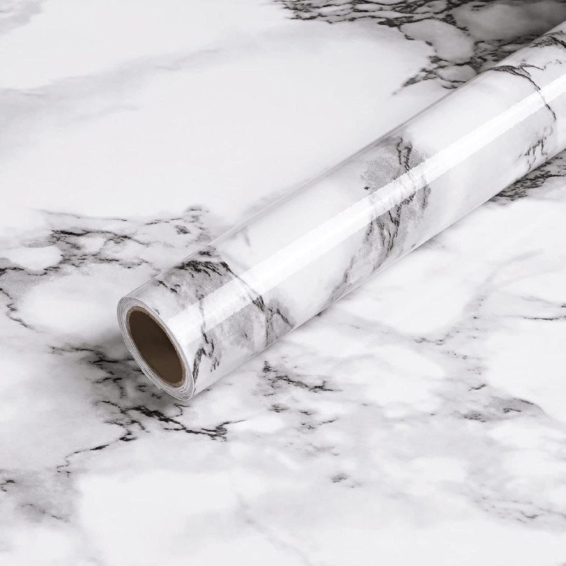 DIY Vinyl Marble Wallpaper – White Peel and Stick Waterproof Wall Sticker for Home, Kitchen, Countertop, Cabinet, and Furniture – Oil-Proof (1 PC)