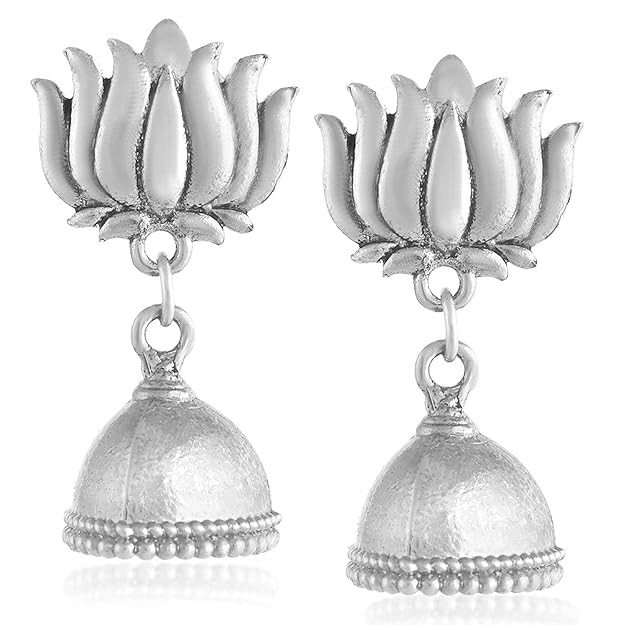 Lavish Oxidised Lotus Jhumki Earring For Women.