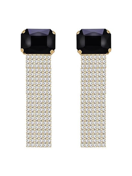 Admirable Gold Plated Black Stone Studded Dangle Earrings | Fashion Jewellery for Women (E104796)