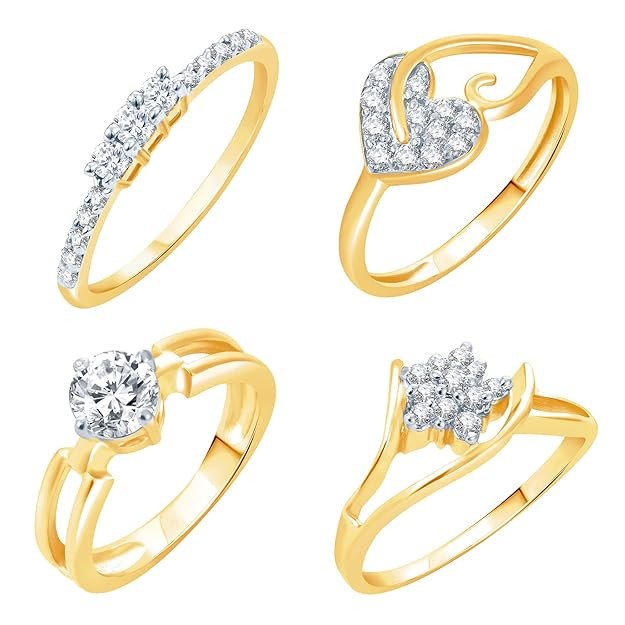 Artistically Gold Plated Cz Set of 4 Ladies Ring Combo for Women(447CB1300_8)