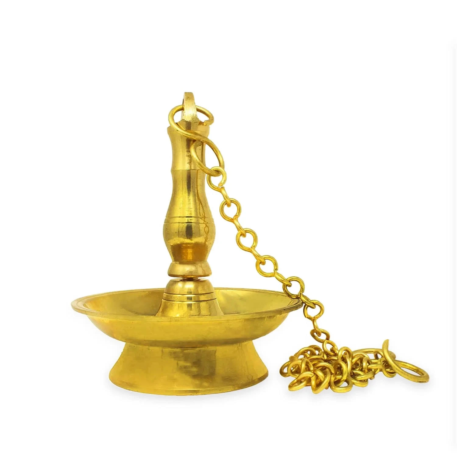 GONATURS Traditional Brass Hanging Diya Lamp for Puja- Lights with Chain for Home Decoration, Oil Lamp, Lamp for Home and Office, Brass Diya, Brass deepam, kothu vilakku, Thooku vilakku. (Golden)