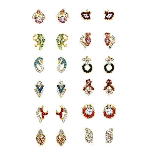 Exclusive Gold Plated Austrian Diamond Pair of 12 Earring Combo for Women (SKR70476), multicolor, free size.