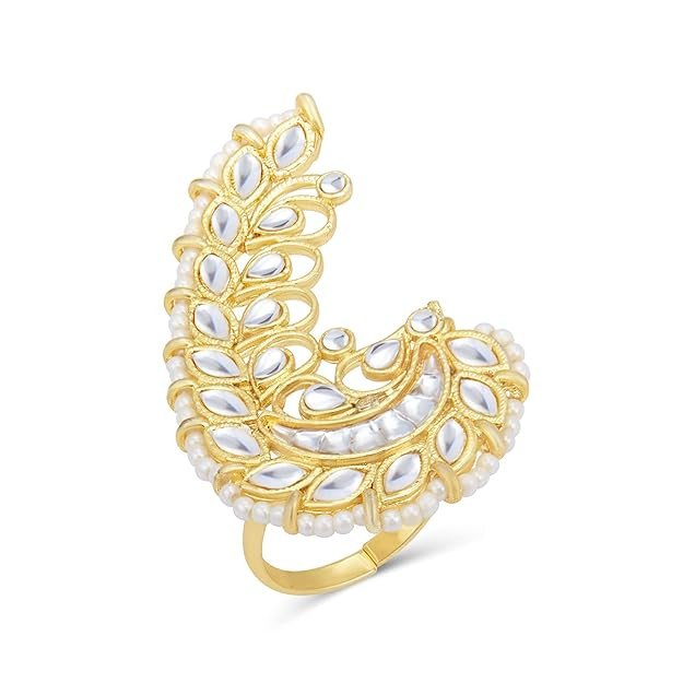 Pearl Gold Plated Kundan Ring for Women (SKR85676)