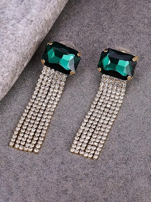 Arresting Gold Plated Bottle Green Stone Studded Dangle Earrings | Fashion Jewellery for Women (E104806)