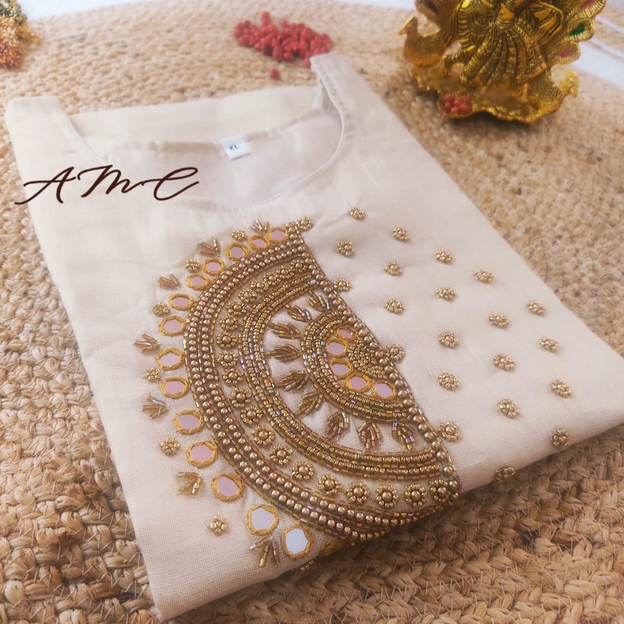 Avanika Collection's Tissue Kurtis With Lining With Handwork | Handworked Churidar Top