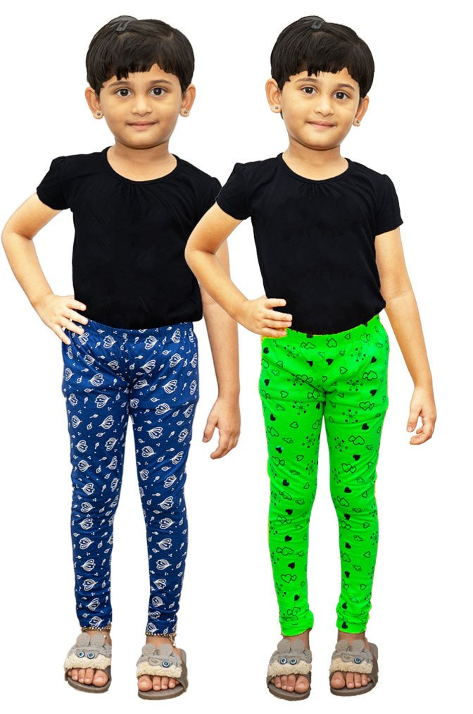 AFRA Stylish Pure Cotton Printed Leggings For Kid's (Combo 2 Pack) - Multi-coloured | Girl's Leggings (2 in 1)