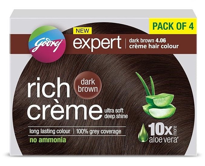 Godrej Expert Rich Crème Hair Colour Shade 4.06 - DARK BROWN (Pack of 4) - 20g+20ml