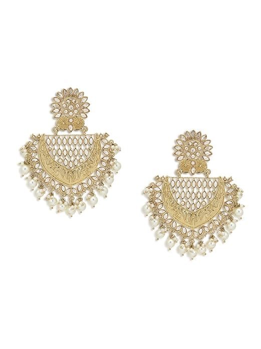 Glitzy Pearl Gold Plated Kundan Chandbali Earring for Women (SKR73330)