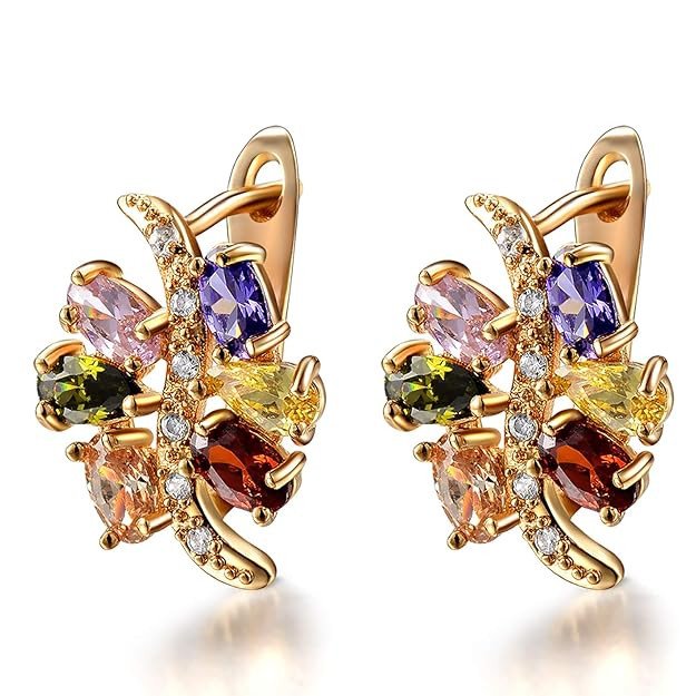 Women's Exotic Crystal Gold Plated Brass Clip-On Earring (Pink, Yellow, E81073)