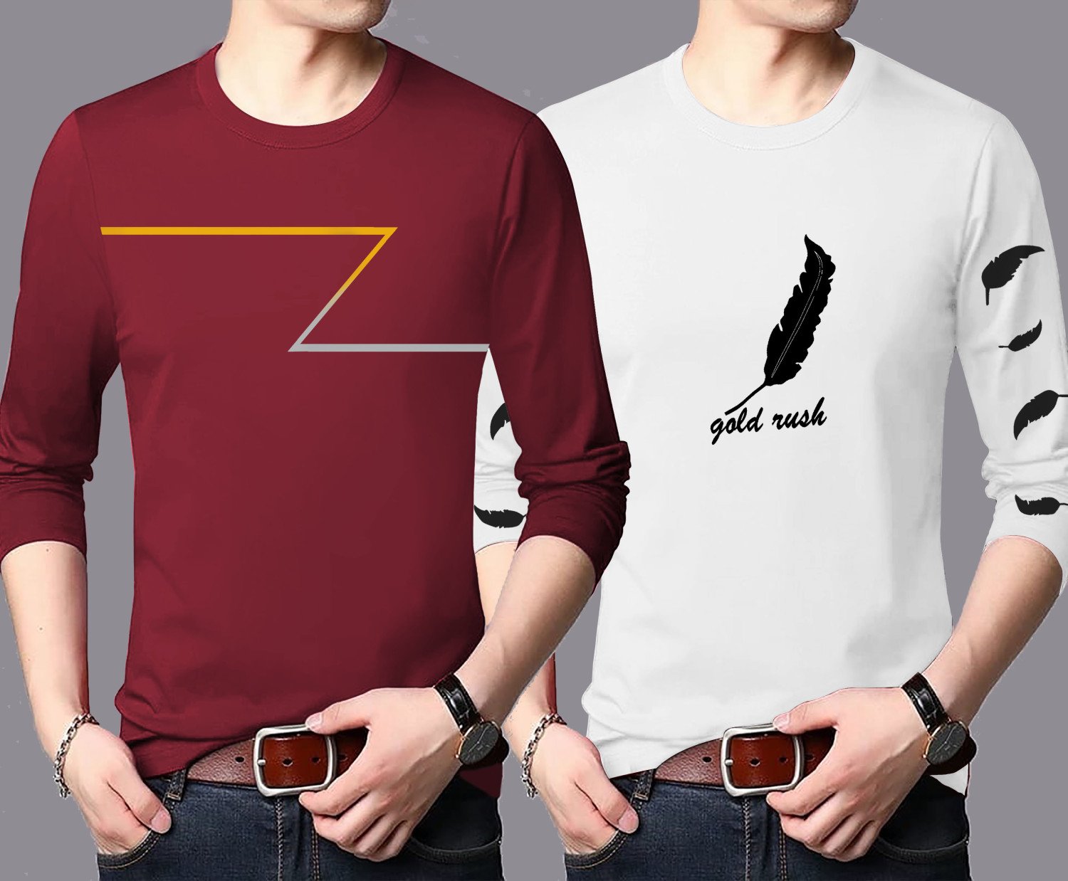 LG Garments Trendy Round Neck Full Sleeves Cotton Rich Blend Multi-colour T-Shirts For Men - (Combo Pack Of 2) | Men's T-Shirt (2 in 1) (S, M, L, XL, XXL)
