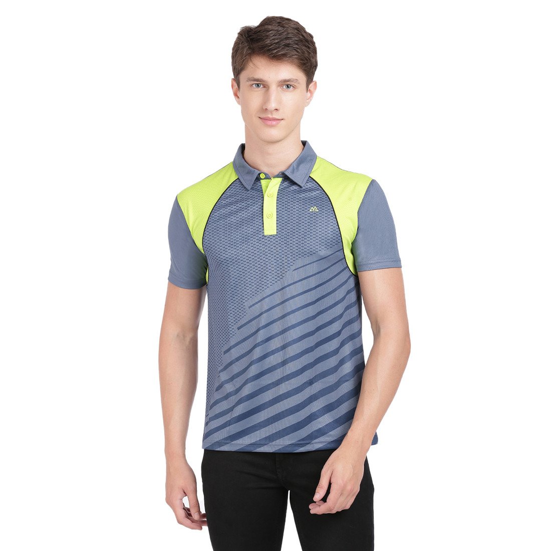 Bleualps Active Mens Printed Polo T Shirt With Cut Panels Nt Fluorescent Colour | Sports T-Shirt | Workout T-Shirt