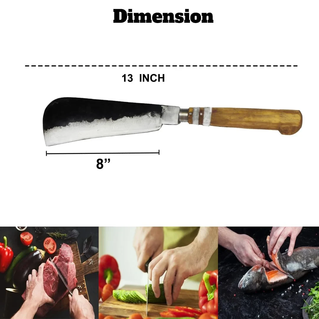 GONATURS Kitchen Knife Aruval Traditional Handmade High Tempered Iron Carbon Steel Wooden Handle Bill Hook Felling Multi Purpose Medium Kattan Vettukathi