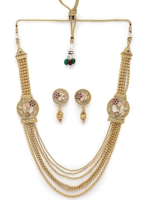 Sukkhi Awesome Gold Plated Golden Rani Haar Long Kundan Studded Multistring Necklace Set And Earring | Jewellery Set For Women (NS105745)