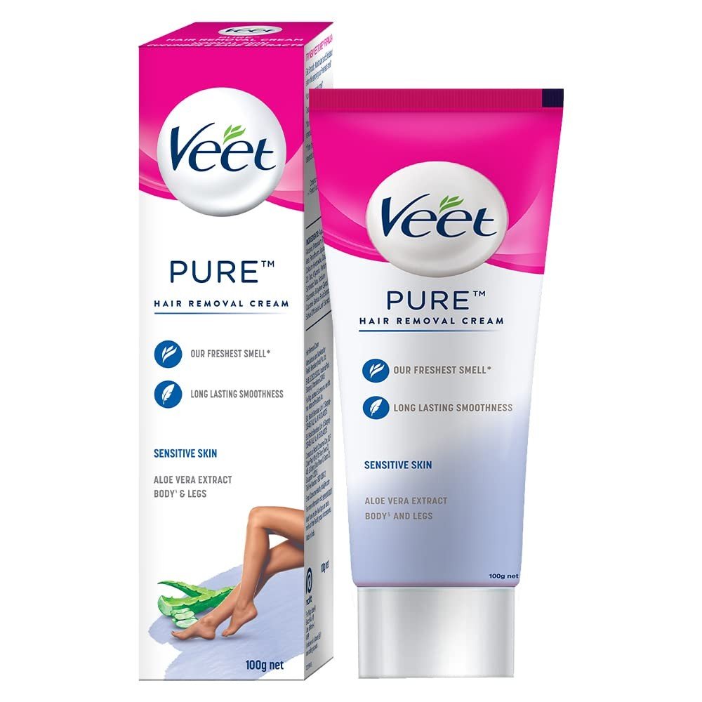 Veet Pure HAIR REMOVEL Cream 200g (  100G X 2 ) for Women with No Ammonia Smell, Sensitive Skin  | Suitable for Legs, Underarms, Bikini Line, Arms | 2x Longer Lasting Smoothness than Razors