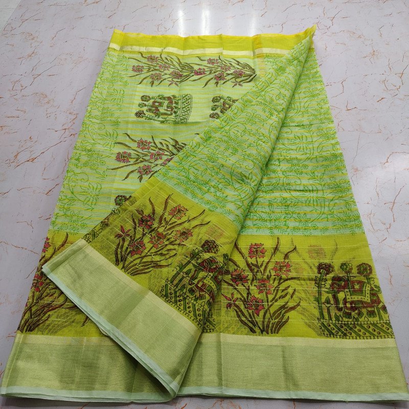 Edathal Star Collection's Soft & Cotton Kota Doria Mix Cotton Block Printed Saree With Blouse - Multi Colour | Pure Cotton Saree With Blouse | Printed Saree
