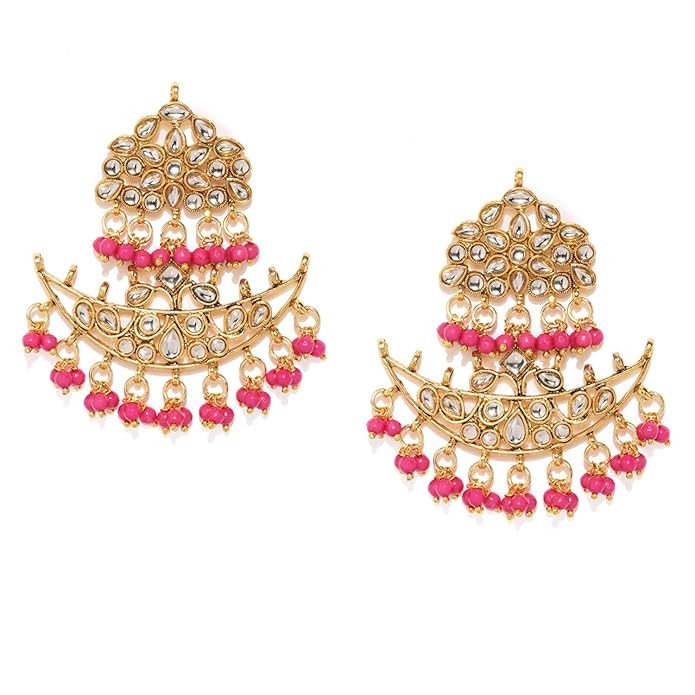 Exotic Gold-plated Diamond Chandelier Earrings for Women (Pink) (E83480)