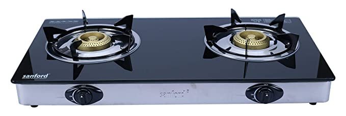 Sanford Heat Resistant Glass Gas Stove 2 Burner With Auto Ignition | SF5361GC 2B | Black Colour