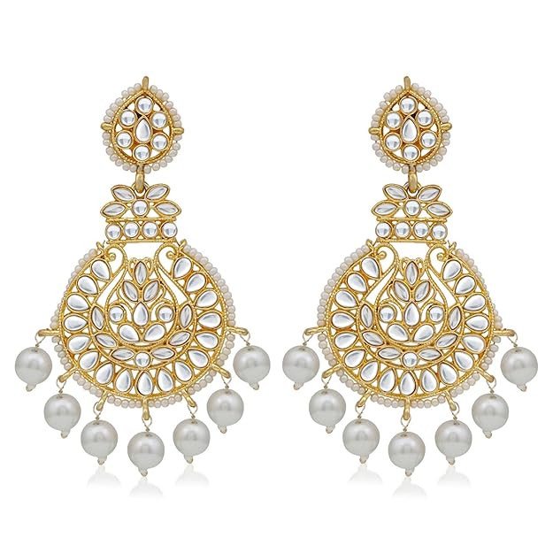 Gleaming Pearl Gold Plated Kundan Chandbali Earring for Women (SKR56894)